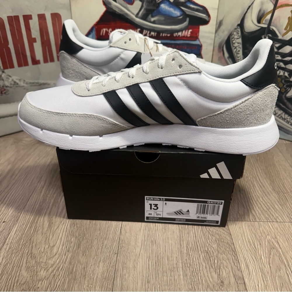 New Adidas Run 60s 2.0 Mens Shoes GX1739 White black Grey Sizes 8.5, 9, 9.5 - 13 - Picture 3 of 11